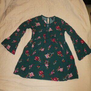 Art Class Girls Long Sleeve Green Floral Print Dress Size M